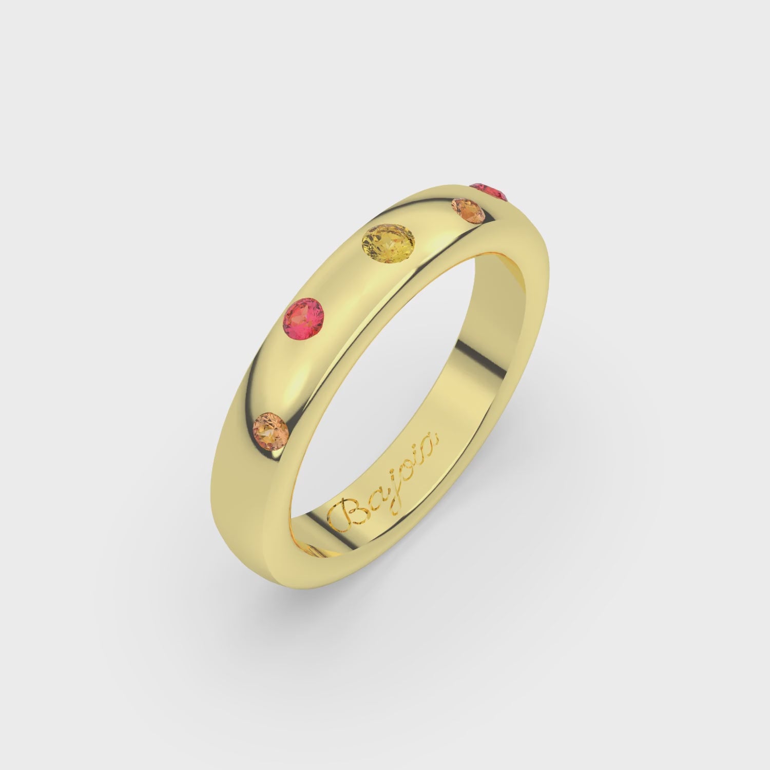 Bague femme or jaune 18 carats avec 5 Saphirs video (Jaune Rose Orangé)