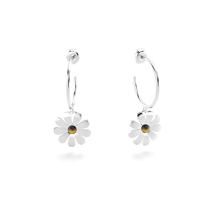 Boucles d'oreilles paquerettes en argent et oeil de tigres