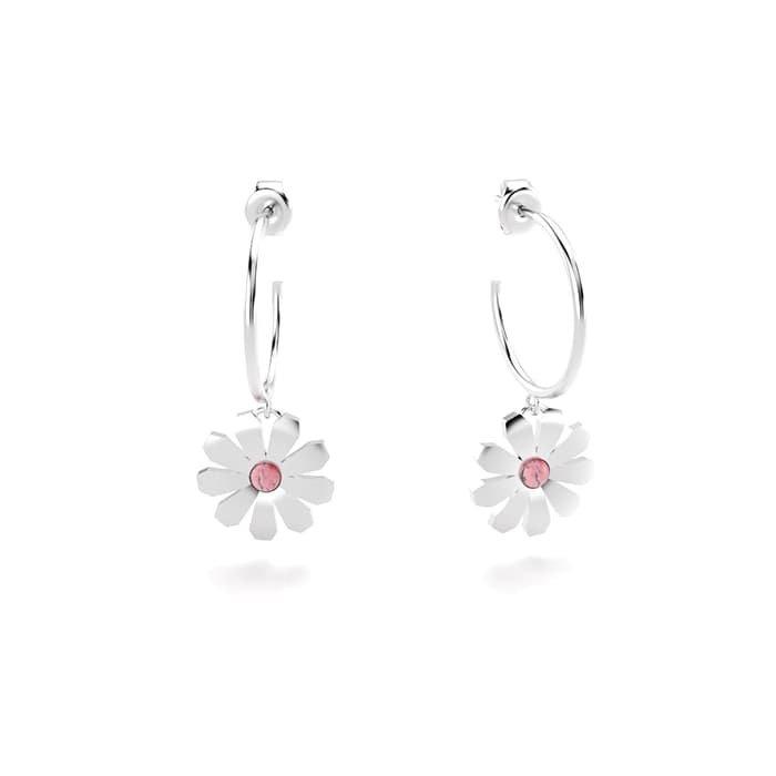 Boucles d'oreilles paquerettes en argent et rhodonites