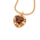 Collier Amour or rose avec quartz fumé et saphirs bruns et grenats mandarins